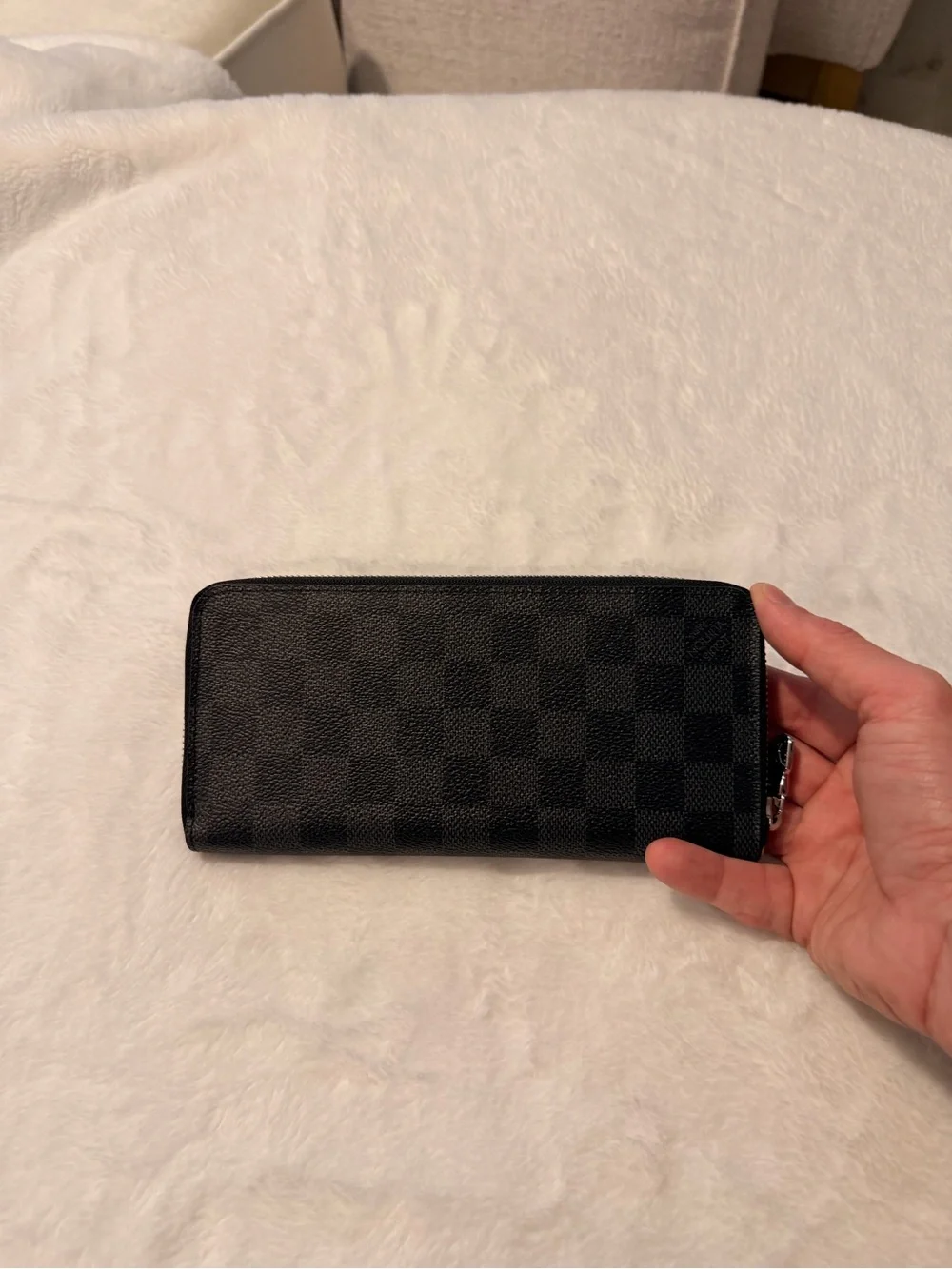 Louis Vuitton Black Damier Graphite Zip Wallet with Silver Hardware